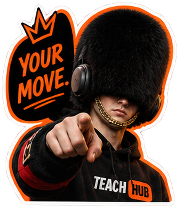 TeachHub Guard mascot — pointing forward.