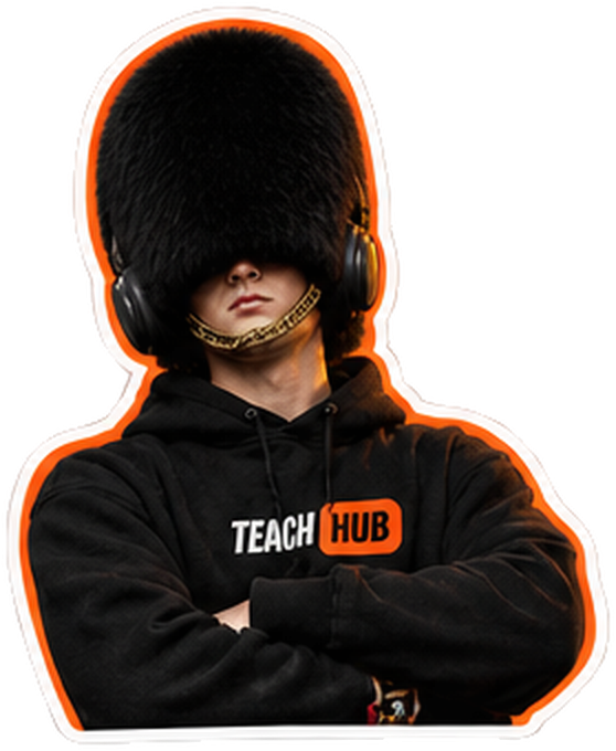 TeachHub Guard mascot — standing with arms crossed.